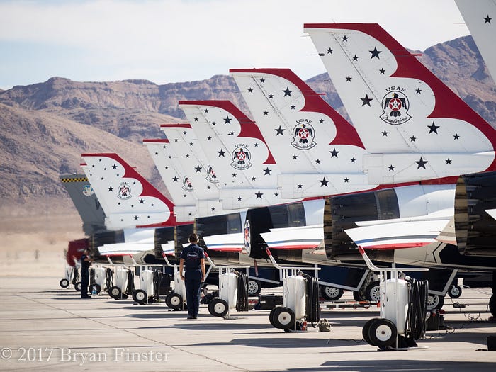 Two Thunderbirds spooling up for training